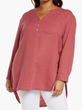 Caslon Woven Button-Front Tunic Top
